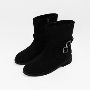 [신난다슈]여성 앵클부츠 3cm 여자 숏 앵글 털 부츠 퍼안감 스웨이드 통굽 MRO257160 블랙