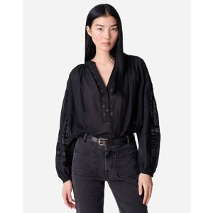 바네사브루노 25SS 블랙 면혼방 헨리넥 긴팔 블라우스 VIBL5E102BK