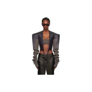 25 FW 릭오웬스 여성 블랙   그레이 콘코르디안 타이트 가죽 재킷 252232F064017