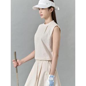 [빈폴골프][빈폴골프] 여성 서커 핀턱 라운드넥 베스트 - 베이지