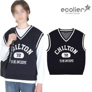 [에꼴리에]유니 레터링 자카드 브이넥조끼 23D5031_CC