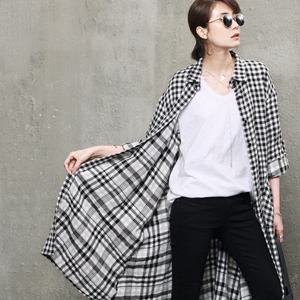 [하루메이비]A345 루즈핏 체크 롤업소매 롱 셔츠/면자켓