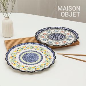 [프라카] 폴란드풍 도자기 프릴 대접시 26cm