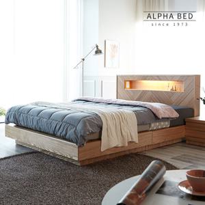 알파침대 썸누스업 LED 무늬목 평상형침대 Q+아샤 필로우탑 독립