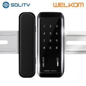 솔리티 웰콤 유리문용 디지털도어락 WG-10N 양문형(홀더포함) 비밀번호전용 상가 빌라 업소 매장 다세대 현관입구 번호키 도어록 생활방수 차임벨기능 상시문열림기능