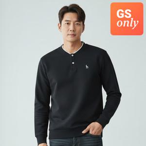 [GS 단독] [TAG가 139,000원] 시즌오프 헤지스 남성 25FW 블랙 라인배색 면혼방 헨리넥 긴팔티셔츠 HZTS5D899BK