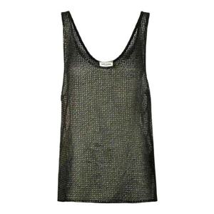 20FW 생로랑 Schwarzes 탑 Mit Glitzer Details 632841Y3B611055