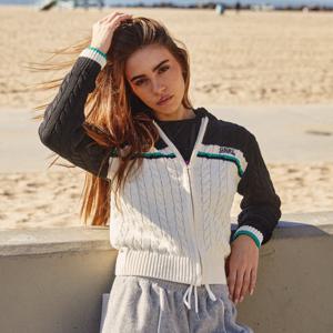 UNISEX 코튼 블랜드 케이블 니트 집업 [BLACK] / SBC1U04006