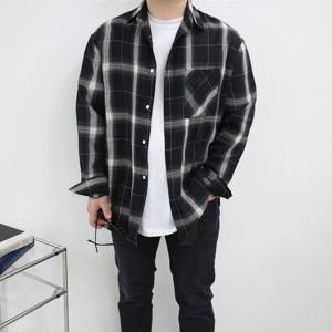 엠클로 남자 오버핏 빅사이즈 옆트임 체크 셔츠 남방