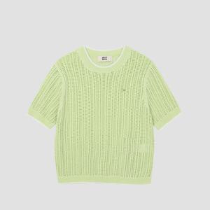 [UNIT]코튼 크루넥 스카시 배색 니트 [UFJKCN217N-LIGHT GREEN]