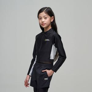 [내셔널지오그래픽 키즈] K242GRG610 여아 크롭 집업 래쉬가드 CARBONBLACK
