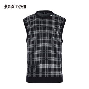 [팬텀] 남성 체크 패턴 라운드 니트 베스트