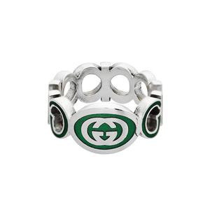 구찌 YBC753640001 인터로킹 G 에나멜 실버 반지