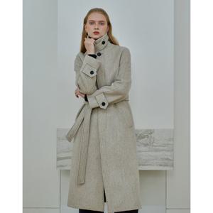 헤지스 여성 24FW울100% 라이트그레이 벨티드 롱 맥코트 HSCO4D782G1