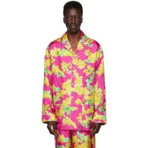 25 FW 베르사체 남성 핑크 플로럴 파자마 셔츠 231653M218004
