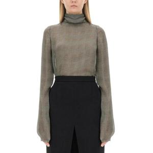 생로랑 여성 그레이 실크 긴팔 블라우스 769725_Y3H999788