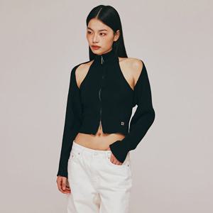 HALTER NECK KNIT ZIP-UP+BOLERO SET_T513OT800(BK)