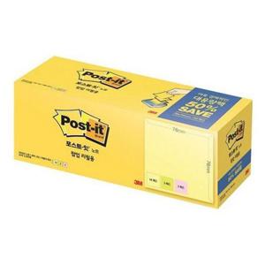3M포스트잇대용량팩KR330-20A 노랑(16)그린(2)핑크(2)