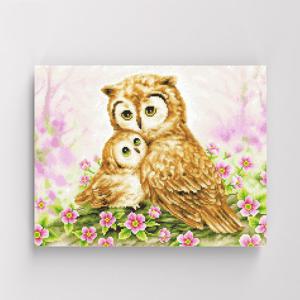 아이러브페인팅 DIY캔버스형 보석십자수 40x50cm 분홍꽃과 부엉이