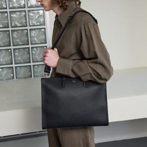 [헤지스]블랙 단색 가죽 서류가방 14인치 노트북 수납가능 HJBA5E855BK