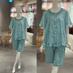 [비너스]크리즈 잔꽃나염 민트 여성 파자마(VPA4535W)