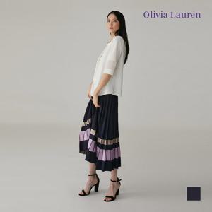 [올리비아로렌] 컬러 배색 플리츠 니트 스커트_VOCDKXM4181