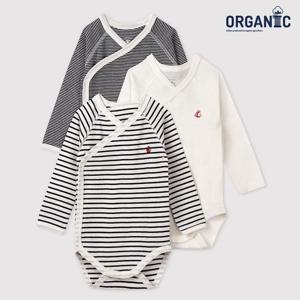 [쁘띠바또]쁘띠바또 베이비 오가닉 스트라이프 롱슬리브 랩바디수트 우주복 3PACK (NTY43NB11F_DN)