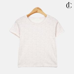 엘케이트 여성 티셔츠 크롭 반팔 라운드넥 잔꽃 패턴 여름 반팔티 LID011