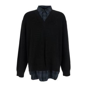 준지 체크 셔츠 레이어드 브이넥 스웨터 JC5851P515 BLACK