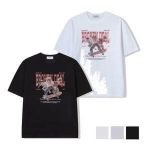 남자 오버핏 스케이터 코튼 반팔 티셔츠 RM-TSH-Q098-백멜란지