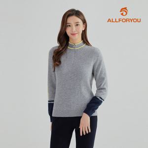 [올포유] [모델착장] 여성 울캐시 배색 방풍 반집업 니트 AWSHLA187-190_G