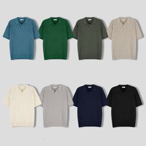 남자 여름 케이블 오픈카라 반팔 니트티 SG-KNH-Q013-카키