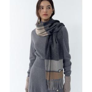 [헤지스] HIMU5F223G2_남녀공용 그레이 체크 캐시미어 혼방 머플러