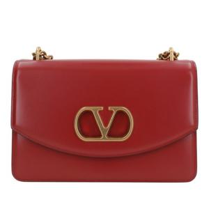 발렌티노 샤이니 레드 가죽 골드 V로고 숄더 백 7W2B0R16 GCB0R