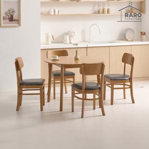 라로퍼니처 빈츠 원형 1000 고무나무 원목 식탁 세트 (식탁+의자4)