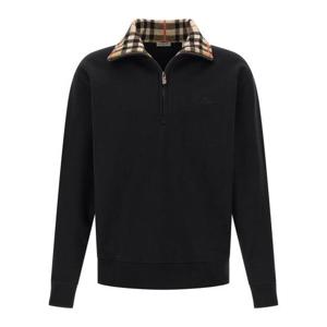 버버리 체크 칼라 코튼 하프 지퍼 스웨트셔츠 8109063 BLACK DOM