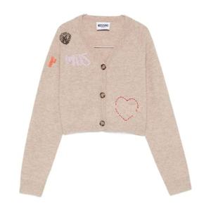 모스키노 자수 패치 베이지 크롭 가디건 252K109378206 1019