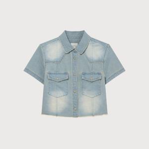 커버낫반팔티 CQK CO2502SS77-LB 우먼 포켓 데님 하프 셔츠 Light Blue