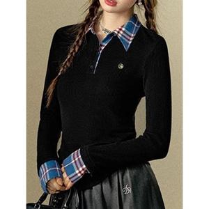 [예쎄][예쎄] 체크 배색 카라 슬림 골지 니트 (S4FKN034A)