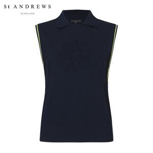 [세인트앤드류스] 여성 별 심볼 컬러 라인 세미 오버핏 니트 베스트