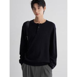 (215951AY55) [에잇세컨즈] 솔리드 라운드 헨리넥  블랙