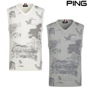 골프양말증정_PBS 남성 프린트 브이넥 니트 베스트 111E3SV181