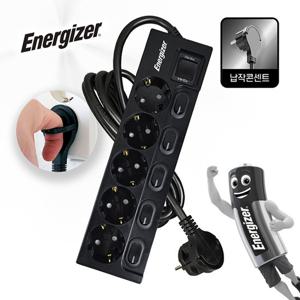 에너자이저 고용량 멀티탭 개별스위치 과부하차단 슬림 납작 블랙 5구 2M