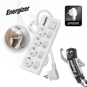 에너자이저 고용량 멀티탭 개별스위치 과부하차단 슬림 납작 화이트 4구 4M