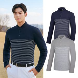 비티알 남성 스트라이프 골프 긴팔 헨리넥 카라 티셔츠 BSC457ST2M