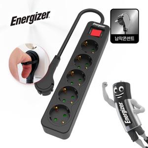 에너자이저 고용량 멀티탭 3680W 과부하차단 슬림 납작 블랙 5구 2M