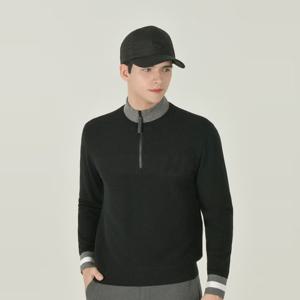 헤지스골프  블랙 남성 울혼방 방풍 쿼터집업 니트(HUSW5D717BK)