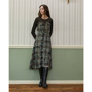 [에고이스트] 체크 벨벳 믹스 플레어 원피스(ER4WO062)