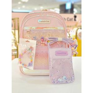 [프렌치캣 9D] 핑크 투명 포켓 책가방 (Q61DG2011)