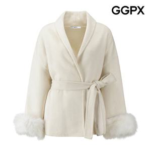 GGPX  폭스퍼 소매 모직 스트랩 코트 GPBCT015F